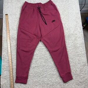 Nike Tech Fleece Jogger Pants Berry Pink Black Logo Drawstring Pockets Men's M